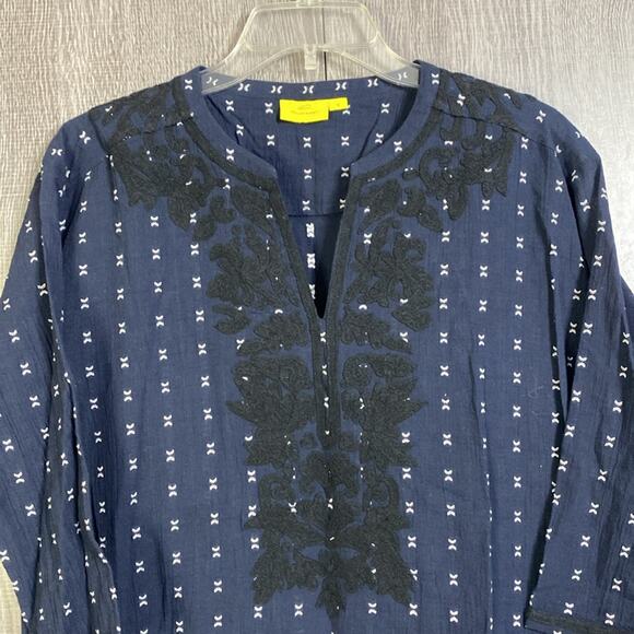 Roller Rabbit Navy Embroidered Cotton Mini Dress Women's Small - Picture 4 of 8